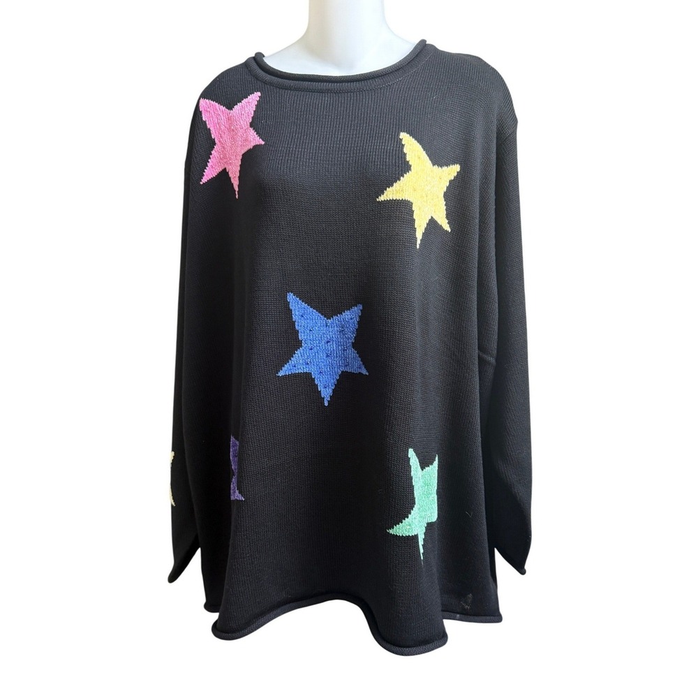 NWT Quacker Factory Beaded Star Sweater Black Multi Color Plus Size 3X Celestial